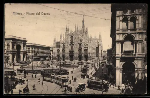 AK Milano, Piazza del Duomo, Strassenbahn