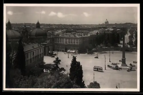 AK Roma, Dall`alto del Pincio, Piazza del Popolo, Strassenbahn