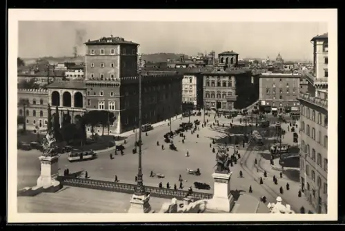 AK Roma, Piazza Venezia dal Monumento a Vittorio Emanuele, Strassenbahn