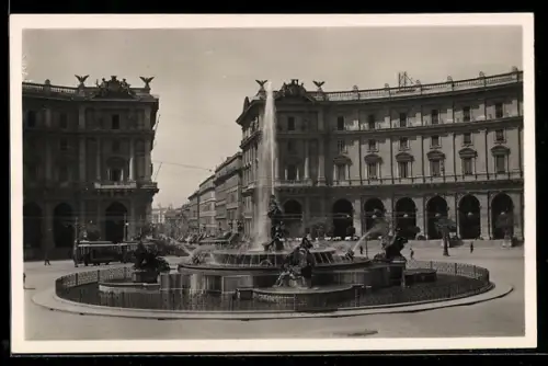 AK Roma, Fontana delle Terme, Strassenbahn
