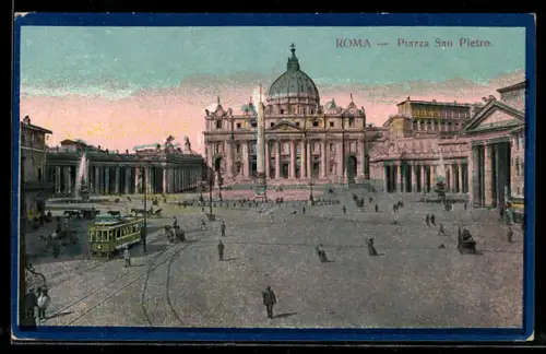 AK Roma, Piazza San Pietro, Strassenbahn