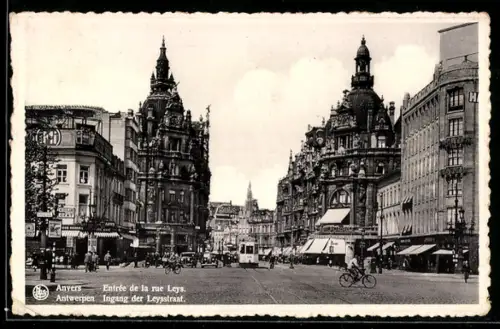 AK Anvers, Entrée de la rue Leys, Strassenbahn