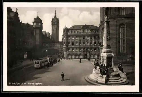 AK Frankfurt am Main, Partie am Rathausplatz mit Strassenbahn