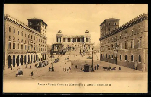 AK Roma, Piazza Venezia e Monumento a V. Emanuele II, Strassenbahn