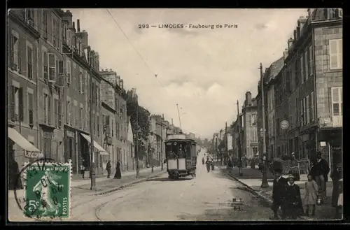 AK Limoges, Faubourg de Paris, Strassenbahn