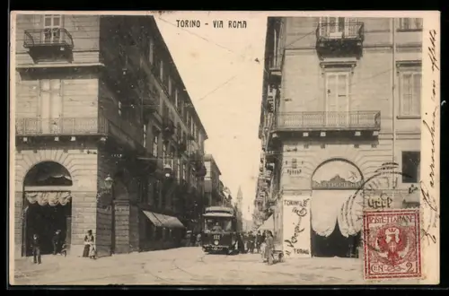 AK Torino, Via Roma, Strassenbahn