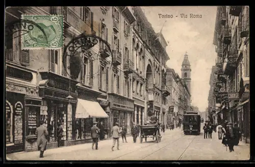 AK Torino, Via Roma, Strassenbahn