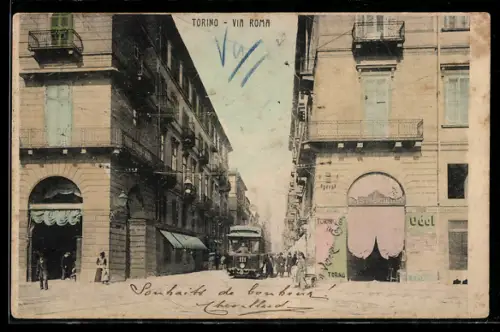 AK Torino, Via Roma, Strassenbahn