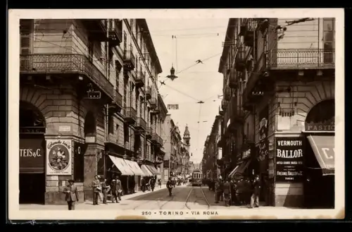 AK Torino, Via Roma, Strassenbahn
