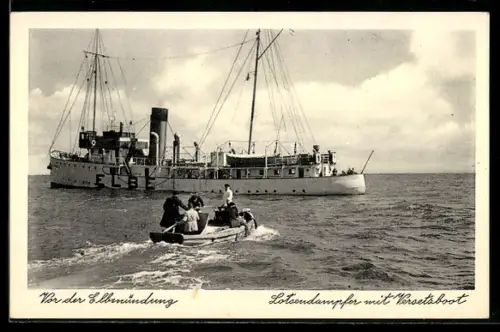 AK Lotsendampfer Elbe vor der Elbemündung mit Versetzboot