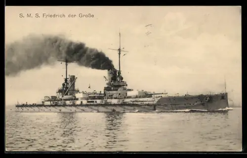 AK Linienschiff S.M.S. Friedrich der Grosse hohe Fahrt laufend, Kriegsschiff