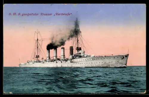 AK Kleiner Kreuzer S.M.S. Karlsruhe auf See, Kriegsschiff