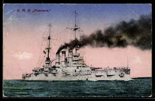 AK Linienschiff S.M.S. Pommern unter Volldampf, Kriegsschiff