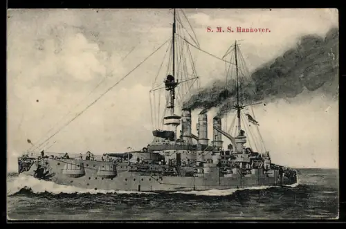 AK Linienschiff S.M.S. Hannover volle Kraft laufend, Kriegsschiff