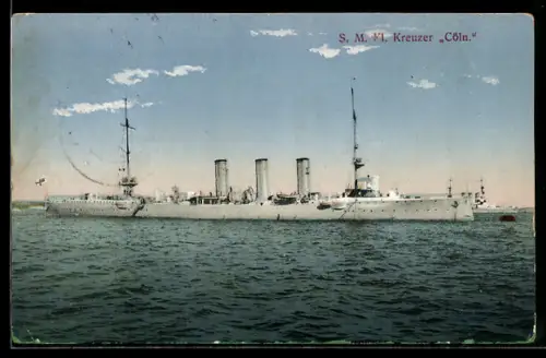 AK Kleiner Kreuzer S.M.S. Cöln in ruhiger See, Kriegsschiff