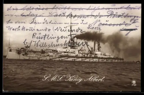 AK Linienschiff S.M.S. König Albert in Küstennähe, Kriegsschiff