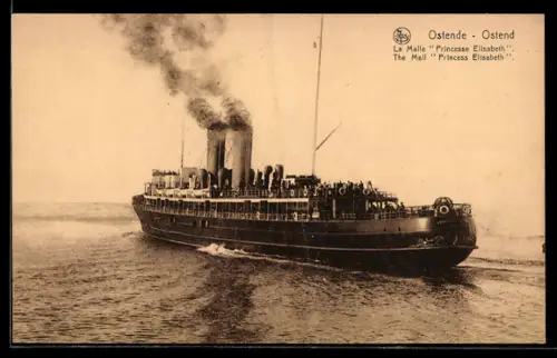 AK Belgisches Passagierschiff Princesse Elisabeth verlässt den Hafen von Ostende
