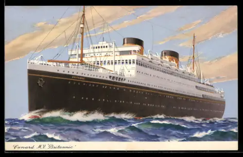 AK Passagierschiff M.V. Britannic der Cunard Line bei hohem Wellengang