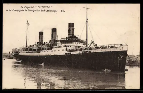 AK Passagierschiff Lutetia der Compagnie de Navigation Sud-Atlantique im Hafen