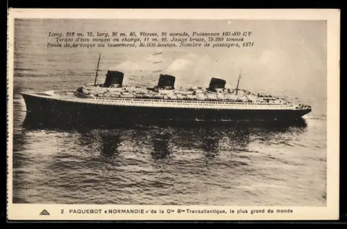 AK Passagierschiff Normandie der Compagnie Générale Transatlantique aus der Vogelschau