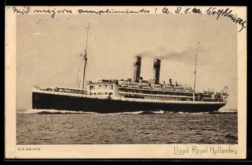 AK Passagierschiff S.S. Gelria vom Lloyd Royal Hollandais hohe Fahrt laufend