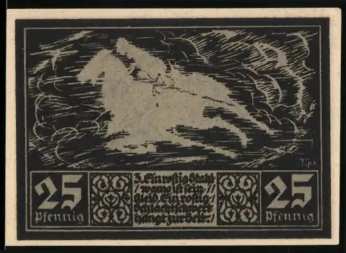 Notgeld Fränkisch-Crumbach 1921, 25 Pfennig, Reiter und historische Abbildung mit Wappen