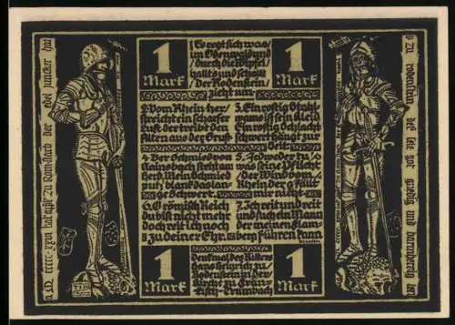 Notgeld Fränkisch-Crumbach 1921, 1 Mark, Ritter, Kirche und Ruine