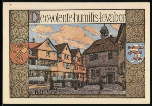 Notgeld Bad Sooden a. d. Werra, 50 Pfennig, Ortsansicht mit Apotheke