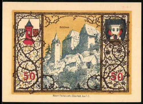 Notgeld Westerburg 1920, 50 Pfennig, Schloss und Wappenmotive