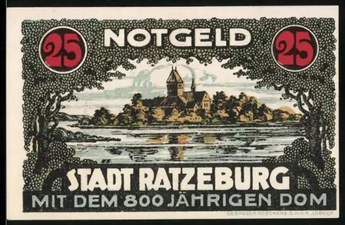Notgeld Ratzeburg, 25 Pfennig, Stadtansicht mit Dom