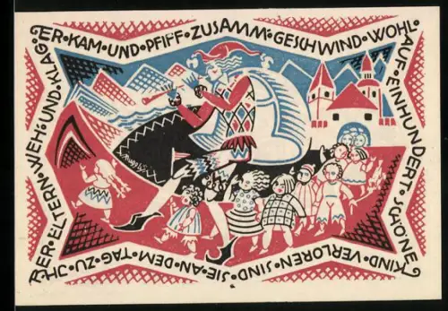 Notgeld Hameln a. Weser 1921, 50 Pfennig, Rattenfänger von Hameln mit Kindern