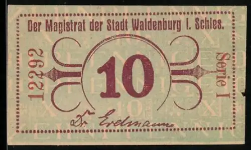 Notgeld Waldenburg i. Schles., 10 Pfennig, stilisierte Verzierung