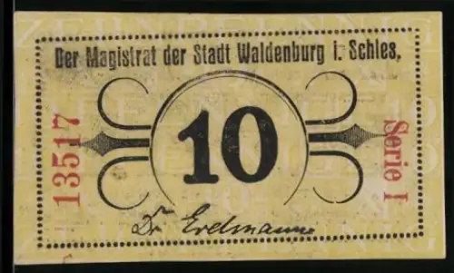 Notgeld Waldenburg i. Schles., 10 Pfennig, dekorative Ornamente