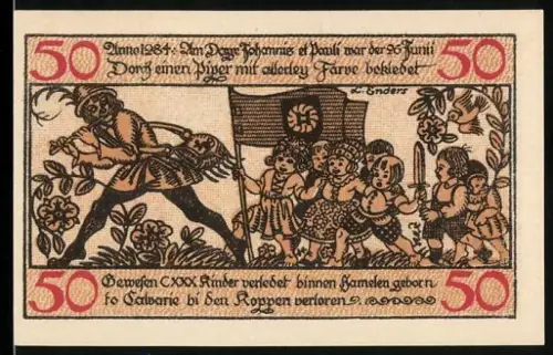 Notgeld Hameln a. d. Weser 1918, 50 Pfennig, Rattenfänger-Legende
