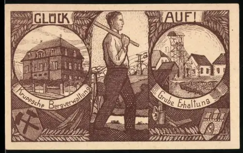Notgeld Weilburg a. d. Lahn 1920, 25 Pfennig, Bergmann, Kruppsche Bergverwaltung und Grube