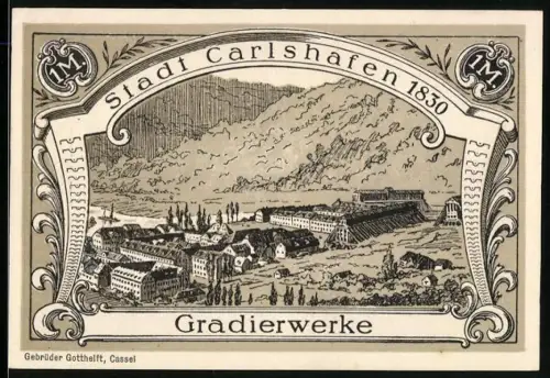 Notgeld Carlshafen, 1 Mark, Gradierwerke und Carl Landgraf zu Hessen