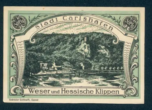 Notgeld Carlshafen, 50 Pfennig, Weserlandschaft und Porträt von Carl Landgraf zu Hessen