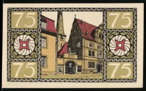 Notgeld Hameln 1921, 75 Pfennig, historische Gebäudeansicht