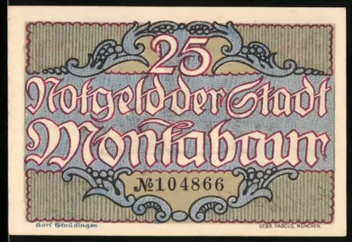 Notgeld Montabaur 1920, 25 Pfennig, Schlossansicht und verzierte Schriftzüge