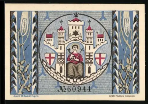 Notgeld Montabaur 1920, 50 Pfennig, Stadtwappen und Ranken