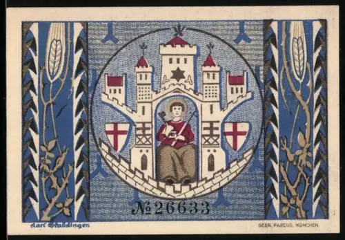 Notgeld Montabaur 1920, 50 Pfennig, Stadtwappen und Ähren