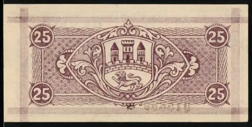 Notgeld Biedenkopf 1920, 25 Pfennig, Stadtwappen mit Löwe und Burgtürmen
