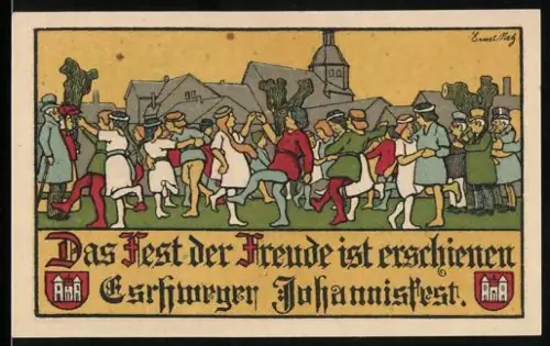 Notgeld Eschwege, 50 Pfennig, Tanzende Menschen beim Eschweger Johannisfest