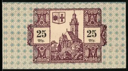 Notgeld Corbach 1920, 25 Pfennig, Kirche und Wappen