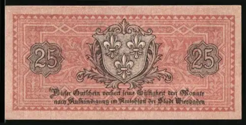 Notgeld Wiesbaden 1919, 25 Pfennig, Wappen mit Lilienornamenten