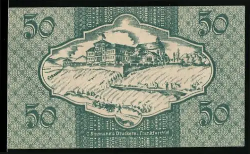 Notgeld Rüdesheim a. Rh. 1919, 50 Pfennig, Gebäude und Landschaftsmotiv