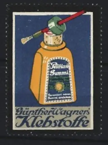 Reklamemarke Günther Wagner, Klebstoffe, Flasche und Pinsel