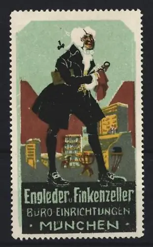 Reklamemarke München, Engleder & Finkenzeller Büroeinrichtungen, Mann mit Büromöbeln