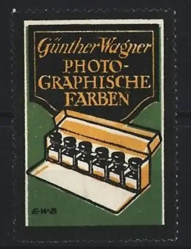 Künstler-Reklamemarke E. Hab, Günther Wagner, Photographische Farben, Farbkasten
