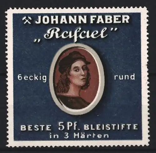 Reklamemarke Johann Faber, 5 Pf Bleistift, Rafael, Porträt